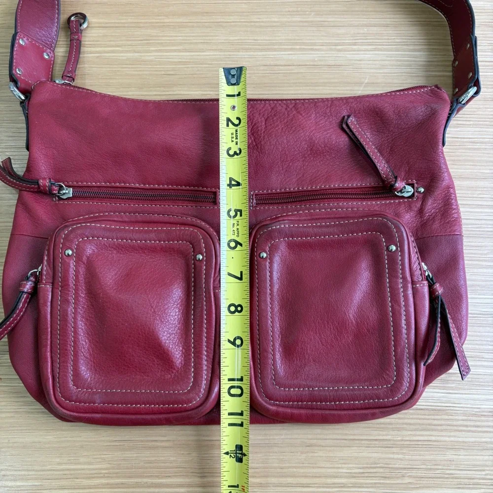 Tignanello Red Leather Shoulder Bag Multi Pocket Hobo Purse Women's 15x11